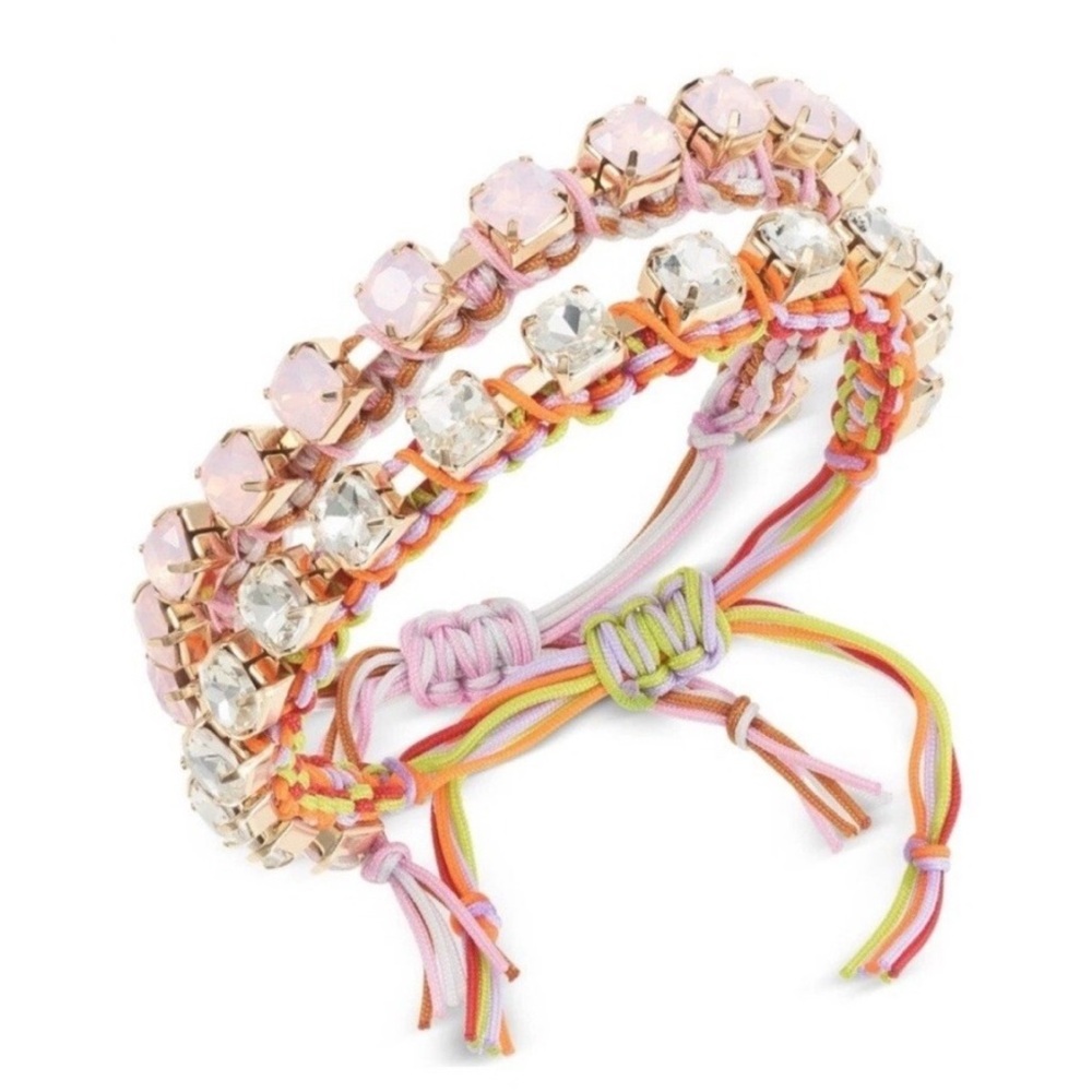 On 34th 2-pc Crystal (clear and pink) Cord Slider Bracelets Set in gold-tone NWT